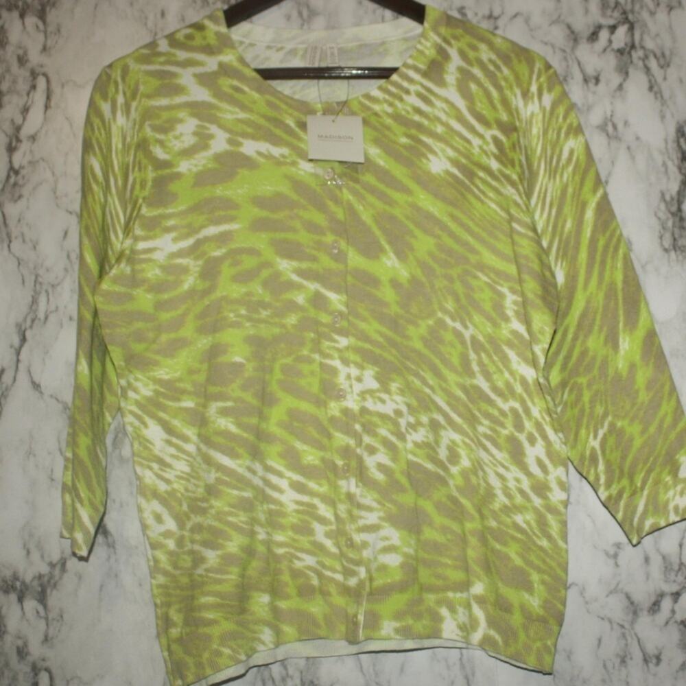 Animal Print Button Up‎ Cardigan NWT Medium ~ Madison Career Office Wear